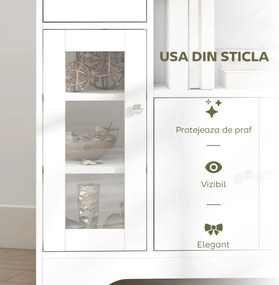 HOMCOM Credență Bufet cu Compartiment Deschis, Sertar, 3 Rafturi și Dulap cu 2 Uși, din Lemn, 80x30x82 cm, Alb | Aosom Romania
