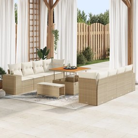 vidaXL Set de canapea pentru grădină cu 11 piese și perne bej din poly rattan și lemn de acacia.