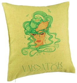 Perna Decorativa, Model Zodia Varsator, 40x40 cm, Verde, Husa Detasabila, Burduf