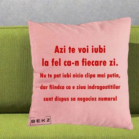 Cadou pentru Iubita - Perna Personalizata Azi Te Voi Iubi, 40x40 cm, Roz, Husa Detasabila, Perna Inclusa, BEKZ®