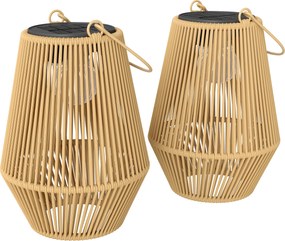 Outsunny Set de 2 lanterne solare suspendate pentru exterior, lămpi de grădină din rășină împletită cu aprindere automată, maro | Aosom Romania