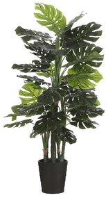 Planta Artificiala Monstera, Azay Design, cu frunze in nuante de verde si tulpini multiple, detalii realistice, materiale de calitate, aspect natural, ghiveci negru inclus, inaltime 140 cm