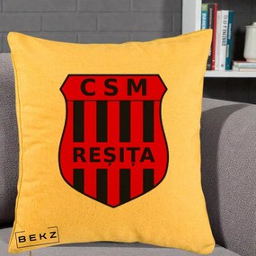 Perna Personalizata CSM Resita Fotbal, 40x40 cm, Galben, Husa Detasabila, Perna Inclusa, BEKZ®