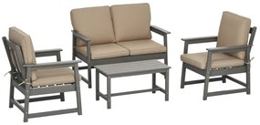 Outsunny Set Mobilier de Terasă din 4 Piese, Set Canapea Dublă, 2 Scaune și Măsuță de Cafea, 65x70x80 cm, Gri | Aosom Romania