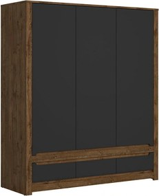 Dulap RUSO, negru mat/stejar, PAL laminat, cu 3 usi si 3 sertare, 179x
