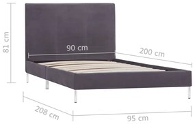 Cadru de pat, gri, 90 x 200 cm, material textil Gri, 90 x 200 cm