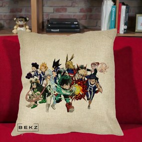 Perna Personalizata My Hero Academia Clasa 1-A Complet, 40x40 cm, Crem, Husa Detasabila, Perna Inclusa, BEKZ®