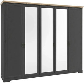 Dulap JASMIN, gri grafit/stejar artisan, PAL, cu 5 usi, 264x64x220 cm