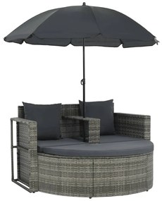 Canapea de gradina cu 2 locuri cu perne  umbrela gri poliratan Gri
