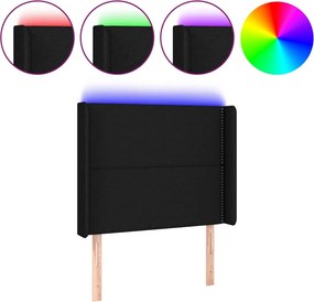 vidaXL Tăblie de pat cu LED, negru, 93x16x118/128 cm, textil