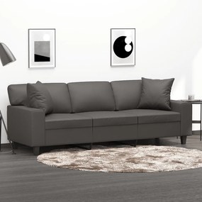 3153068 vidaXL Canapea cu 3 locuri, perne&pernuțe gri 180 cm piele ecologică