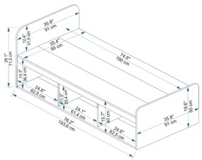 Pat de o persoană 90 cm Pelavi 1 (pin atlantic + antracit) (cu somieră). 1094838