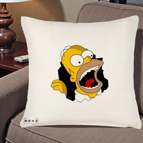 Perna Personalizata Homer Simpson Surpriza, 40x40 cm, Crem Reliefat, Husa Detasabila, Perna Inclusa, BEKZ®