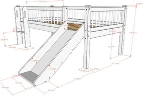 Pat Semi-Înălțat (Mid Sleeper) Forrest Beech 90x200 cm, pentru Camera Copii, din Lemn de Fag Lăcuit Alb, cu Tobogan și Sertare – Vipack