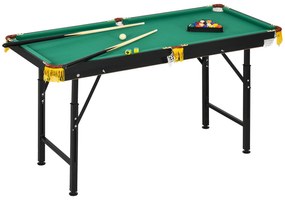 SPORTNOW Masă de Biliard Reglabilă pe Înălțime cu Accesorii, Masă din MDF și Oțel Carom, 140x60x55-75 cm, Verde | Aosom Romania