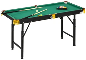 SPORTNOW Masă de Biliard Reglabilă pe Înălțime cu Accesorii, Masă din MDF și Oțel Carom, 140x60x55-75 cm, Verde | Aosom Romania