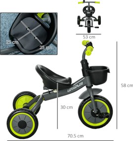 AIYAPLAY Tricicletă pentru Copii cu Scaun Reglabil, Bicicletă pentru Copii cu Coș și Clopoțel, 70.5x53x58 cm, Negru | Aosom Romania