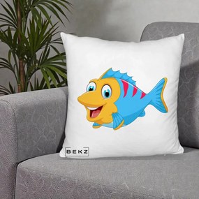 Perna Decorativa Peste Vesel Cartoon, 40x40 cm, Alb Pufos, Husa Detasabila, Perna Inclusa, BEKZ®