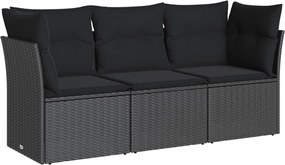vidaXL Set mobilier de grădină cu perne, 3 piese, negru, poliratan