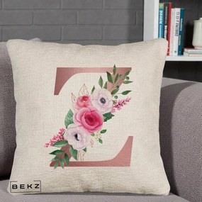 Cadou Personalizat - Perna Personalizata Monograma Rose Gold Litera Z, 40x40 cm, Bej Canapea, Husa Detasabila, Perna Inclusa, BEKZ®