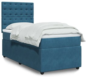 vidaXL Pat box spring cu saltea, albastru închis, 90x200 cm, catifea