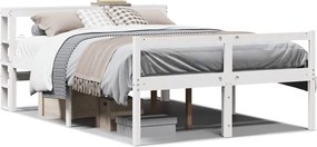 vidaXL Cadru de pat senior cu tăblie, 140x190 cm, alb, lemn masiv pin