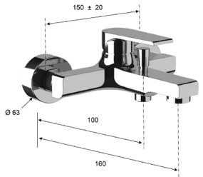 Baterie pentru cadă Sapho KAI, crom lucios