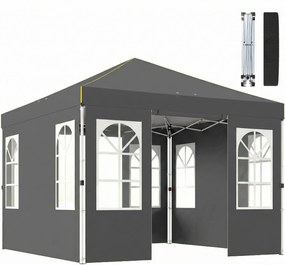 Outsunny Pavilion pliabil 300x300 cm Pop-up cu UPF50+ 4 laterale detașabile Înălțime reglabilă și husă de transport Gri închis | Aosom Romania