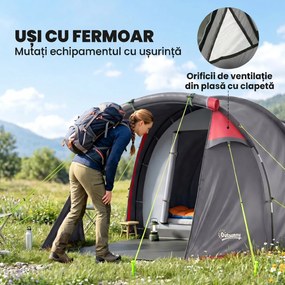 Outsunny Cort pentru Camping 2 Locuri cu Vestibul Mare, Cort Impermeabil Usi cu Fermoar, 426x206x154cm Gri | Aosom Romania