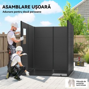 Outsunny Magazie de Grădină 2.89m² din PP și Aluminiu cu Podea, Depozit Grădină cu Uși Duble cu Încuietoare, Aerisiri, 3 Ferestre, Acoperiș Înclinat, Mănuși, Gri Închis | Aosom Romania