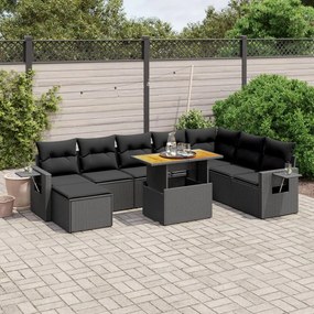 3275736 vidaXL Set mobilier de grădină cu perne, 9 piese, negru, poliratan