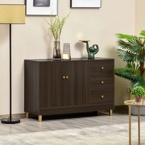 HOMCOM Bufet Modern cu 3 Sertare si Polita Interioara Reglabila din MDF, potrivita pentru orice Spatiu Interior, 120x42,5x80cm, Maro