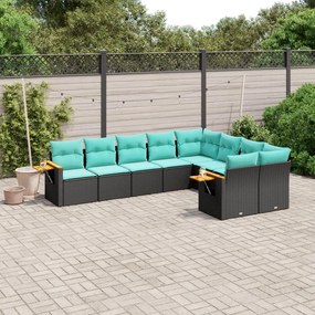 vidaXL Set mobilier de grădină cu perne, 9 piese, negru, poliratan