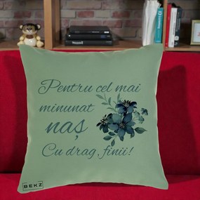 Cadou pentru Nas - Perna Personalizata Pentru Cel mai Minunat Nas Cu drag Finii, 40x40 cm, Verde, Husa Detasabila, Perna Inclusa, BEKZ®