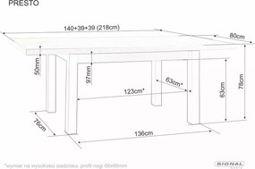 Masa extensibila Presto casmir/stejar cremona torro L140-218xl80 cm