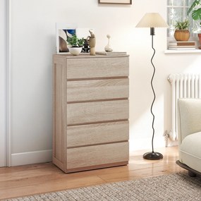 HOMCOM Comodă pentru Depozitare cu 5 Sertare, Comodă Înaltă, Comodă cu Ghidaje Metalice și Mânere Scanalate, Alb | Aosom Romania