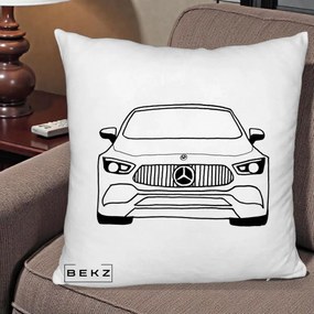 Perna Personalizata Mercedes-Benz Fata Linie, 40x40 cm, Alb Pufos, Husa Detasabila, Perna Inclusa, BEKZ®