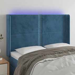 3123960 vidaXL Tăblie de pat cu LED, albastru închis, 147x16x118/128cm catifea