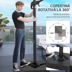 Outsunny Umbrelă Decentralizată de Grădină cu Manivelă 3x3m și Bază cu Greutăți Umplibile, Umbrelă de Exterior Pătrată Inclinabilă și Rotativă 360°, din Aluminiu pentru Terasă sau Piscină, UV30+, Gri Închis | Aosom Romania