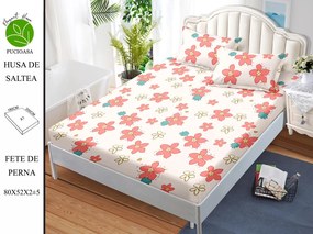 Husa de pat cu elastic 180x200 din Bumbac Finet + 2 Fete de Perna - Floricele Roz