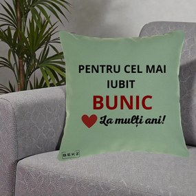 Cadou pentru Bunic - Perna Personalizata Pentru Cel Mai Iubit Bunic La Multi Ani Rosu, 40x40 cm, Verde, Husa Detasabila, Perna Inclusa, BEKZ®