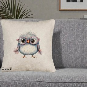 Perna Decorativa Pui Pufos cu Ochelari Roz, 40x40 cm, Bej Canapea, Husa Detasabila, Perna Inclusa, BEKZ®