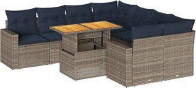 vidaXL Set canapele de grădină, 9 piese, cu perne, gri, poliratan