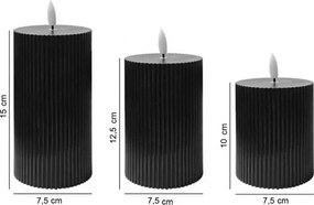 Set de 3 lumânări LED BRILLO, alimentare 2x AA, negru, cu telecomandă