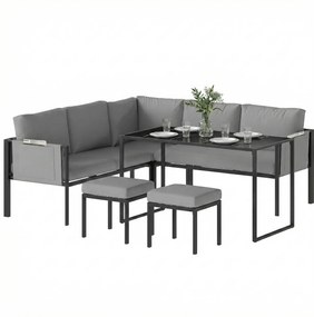 Outsunny Set mobilier de grădină Canapea colț exterior 6 piese Perne 10cm Masă înaltă și 2 taburete Gri | Aosom Romania