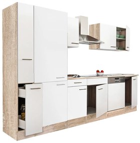 Mobilă de bucătărie Yorki 310, corp din stejar sonoma, față alb satinat, dulap cu raft