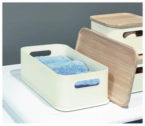 Cutie depozitare cu capac din lemn paulownia iDesign Eco Handled, 21,3 x 43 cm, alb