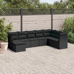 3249884 vidaXL Set mobilier de grădină cu perne, 8 piese, negru, poliratan