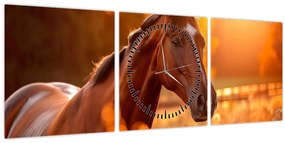 Tablou - Cal în apus de soare (cu ceas) (90x30 cm)