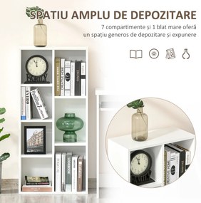 HOMCOM Bibliotecă din Lem Stil Vintage Cubica cu 7 Suporturi Diferite din MDF pentru Casă și Birou, 50x24x106 cm, Alb | Aosom Romania